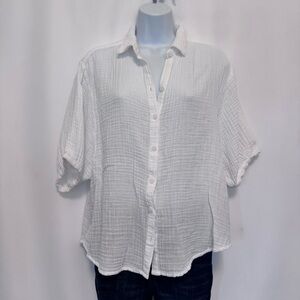 Gauze beach lunch lounge short sleeve button blouse.